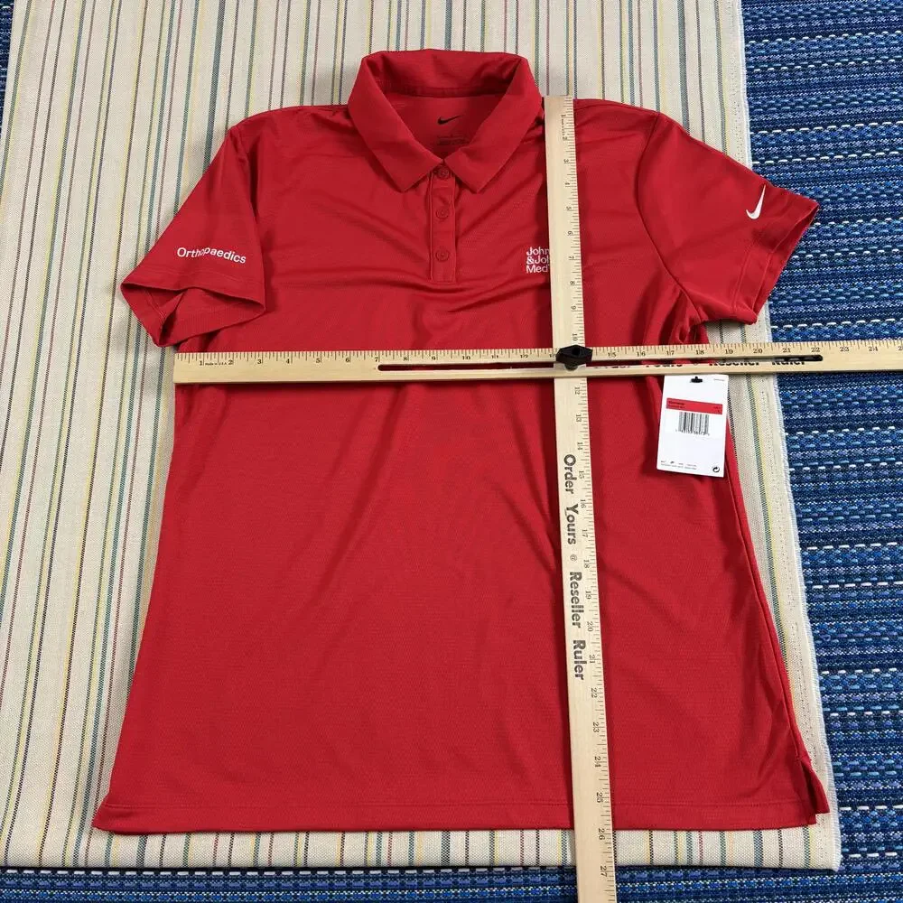 NEW Nike Golf Polo Shirt Womens Large Red Johnson & Johnson MedTech BV6043-657